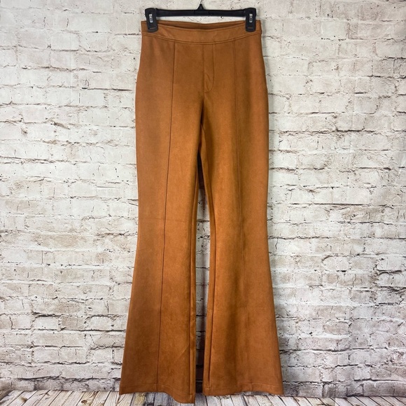 Spanx Women's Small Faux Suede Flare Pants Rich Caramel Festival Concert Stretch - Picture 2 of 13